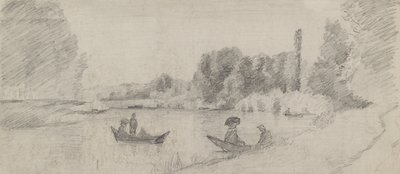 Study of a River Landscape with Boats by Camille Jacob Pissarro